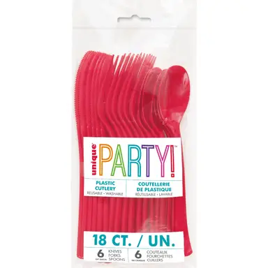 Unique Plastic Cutlery, Red, 18 pack