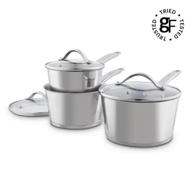 Good Food by Tower 3 Piece Saucepan Set with Lids, Induction Compatible, Stainless Steel