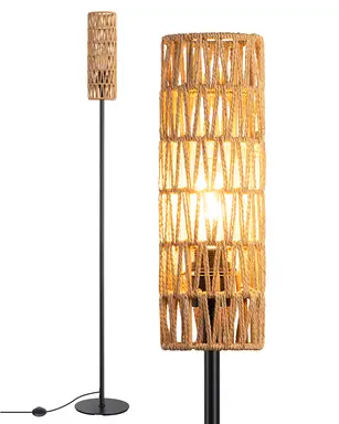 EDISHINE Stehlampe Wohnzimmer, LED Stehleuchte mit Lampenschirm aus gewebtem Seil, Stehlampe vintage 2700K, Boho Stehlampe E27 für Schlafzimmer, Kinderzimmer oder Ecksofa, Höhe 165 cm, Rattan [Energieklasse E]  