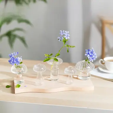 Mushroom Plant Terrarium, Set of 10 Unique Propagation Station, Small Cute Planters, Hydroponic Decorative Planters for Indoor Plants, Clear Blown Glass Flower Vase for Dining Table Decor