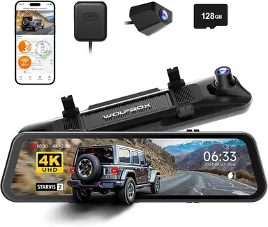 WOLFBOX G900 PRO Dash Cam 4K+2.5K Car DVR Voice Control 5GHZ WI-FI and GPS Video Recorder Front and rear camera, includes 128G Card