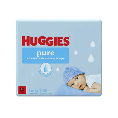 Huggies Pure Plastic Free Baby Wipes, 48 Count x 4 Packs