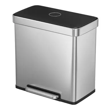 SONGMICSHOME  Dual Compartment Pedal Rubbish Bin, 2 x 30L Kitchen Recycling Bin with Soft Close Lid, for Home, Stainless Steel, Silver