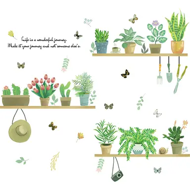 Tropical Vine Plant Potted Stickers with Butterfly & Flower Designs - Ideal for Living Room, Bedroom & Office,vines