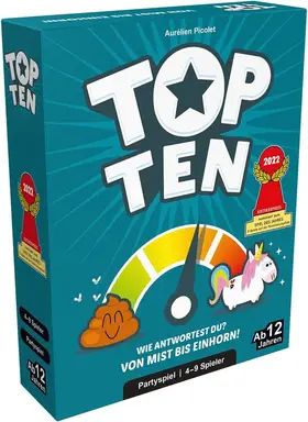 Cocktail Games, Top Ten, Partyspiel, nominiert für Spiel des Jahres 2022, 4-9 Spieler, ab 12 Jahren, 30 Minuten, Deutsch, Mehrfarbig, Bunt