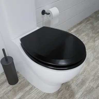 Croydex Flexi-Fix Wooden Toilet Seat Lene Oval - Matte Black