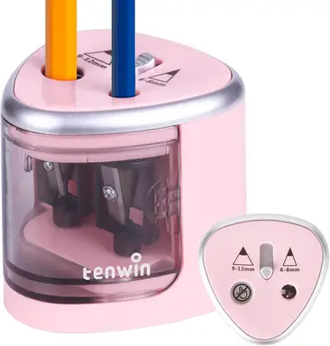 tenwin Elektrischer Stiftspitzer mit Doppelbohrung, batteriebetrieben, für 6–12 mm Nr. 2-/Buntstifte, lange Lebensdauer der Klinge für schnelles Schärfen, geeignet für Schule/Klassenzimmer/Büro/Heim, Pink, Neujahrsverkauf, Top-Geschenkideen