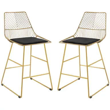 HOMCOM Set of 2 Bar Stools, Modern Counter Height Breakfast Bar Chairs with Wire Metal Frame for Kitchen, Dining Room, Gold