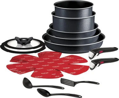 Tefal Ingenio So’Light Kochgeschirr-Set - 16-teiliges Antihaft-Pfannenset mit rotem Thermo-Spot - Abnehmbarer Griff - Für Gas-, Keramik- und Induktionsherde geeignet - PFOA-frei