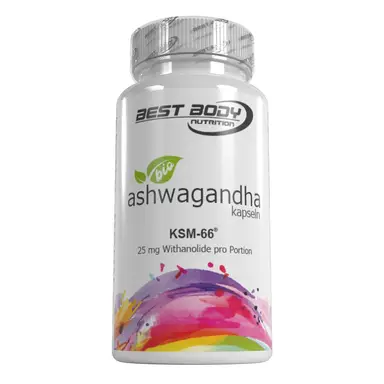 BEST BODY NUTRITION - Bio Ashwagandha Kapseln mit Qualitäts-Rohstoff KSM-66 mit 500 mg Ashwagandhawurzelextrakt pro Portion - 60 Kapseln/Dose