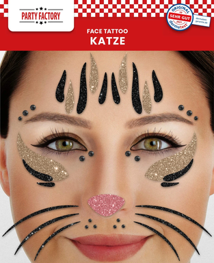 Face Tattoo Katze, temporäres Glitter Gesichtstattoo für Motto Party, Halloween & Karneval, Kinder & Erwachsene