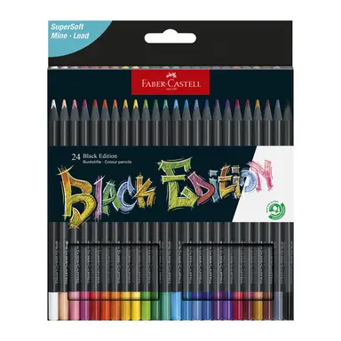 Faber-Castell Black Edition Colour Pencils, Assorted Colours, Box of 24 Ergonomic Triangular Shape 