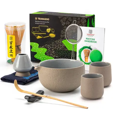 TEANAGOO Matcha Whisk,9 Pcs Ceramic Matcha Set,Matcha Kit for Ceremony,Matcha Tea Set for Making Breakfast/Matcha Latte,Matcha Whisk and Bowl Set with 2 Matcha Cups(7.2oz),Gift for Matcha Lover, New Year Sale , Top gift picks