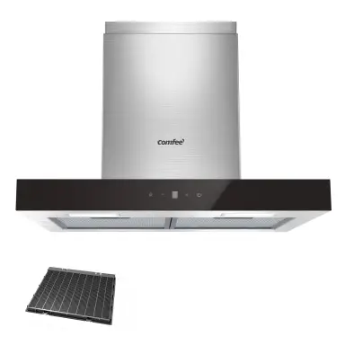Midea-Comfee 60cm T-Form Dunstabzugshaube, 650m³/h, A+++, Edelstahl, Gesten- & Touchsteuerung, LED-Beleuchtung, 5-Schicht-Filter, Umluft & Abluft, TSHM77SS-60