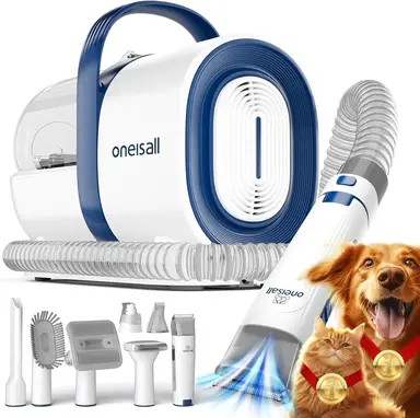 Oneisall, aspirateur professionnel pour poils d’animaux, 12 000 Pa, avec 7 accessoires de toilettage, réservoir silencieux de 1,5 L pour poils épais et longs