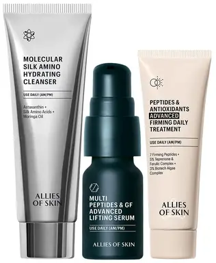 ALLIES OF SKIN 7 Tage zu strafferer Haut Kit Set Molecular Silk Amino Hydrating Cleanser 25ml, Multi Peptides & GF Advanced Lifting Serum 7ml, Peptides & Antioxidants Advanced Firming Daily Treatment 12ml