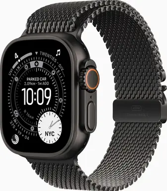 Apple Watch Ultra 3 GPS + mobiel netwerk 49 mm - Medium - Zwart titanium-hoesje met zwart titanium Milanese bandje