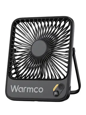 Warmco 10000mAh Portable Travel Fan 7-inch, Max 24H Runtime, Ultra-thin Quiet Rechargeable Battery Operated Desk Fan with Digital Display for Camping, Office, Bedroom, Cruise Essentials