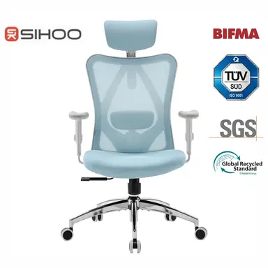 Sihoo M18 ergonomischer Office-Stuhl, Computer-Schreibtischstuhl mit verstellbarer Kopfstütze und Lendenstütze, Swivel-Stuhl mit hohem Rückenlehn für Homeoffice (hellblau)