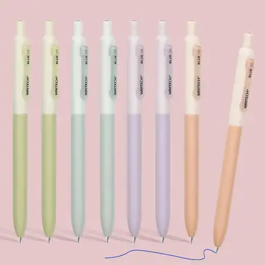 Stylos à gel WRITECH Fine Point : Retractables, encre bleue 0,5 mm, clic silencieux, extrêmement fins, sans tache ni bavure, écriture fluide, 8 stylos à pointe de balistique, ne passent pas au travers pour le journal intime.