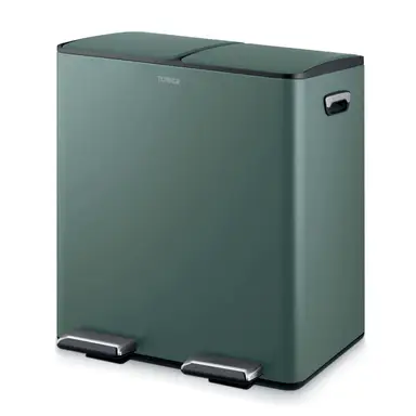 Tower Recycling Pedal Bin with Two Compartments, 40L, Forest Green