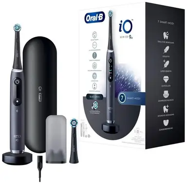 Oral-B iO Serie 9N Elektrische Zahnbürste, schwarz, 7 Reinigungsmodi, mit Ladefunktion und Reiseetui & 2 Ersatzbürstenköpfe