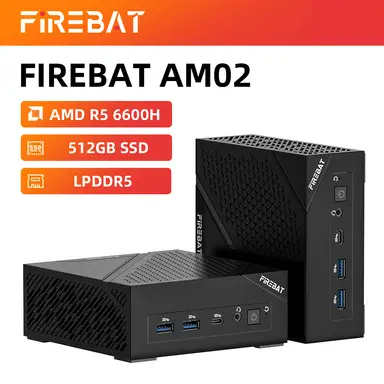 FIREBAT Mini-PC AM02L AMD 6600H, 16 GB LPDDR5, 512 GB M.2 NVMe, Windows 11 Home voraktiviert, 4K-Display HDMI 2.1/DP 1.4, WLAN 6 + 2,5 Gbit/s Ethernet, Bluetooth 5.2 - kompakter PC für Leichtes Gaming (LOL/CS2) und tägliches Surfen/Arbeiten