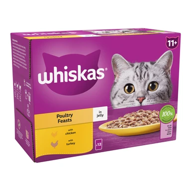 Whiskas 11+ Poultry Feasts Senior Wet Cat Food Pouches in Jelly 12 x 85g