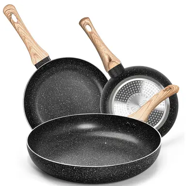 Michelangelo Nonstick Frying Pan Set, 8 / 9.5 / 11 Inch Frying Pans with Black Marble Nonstick Coating, Induction Compatible Skillet Set, Model 133600