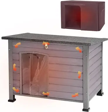 Aivituvin Dog House Indoor Outdoor Wooden Dog Kennel for Winter, Weatherproof, Suitable for Small, Medium and Large Dogs, Unique Full Enclosure Steel Frame (Grey, L with Insulated)