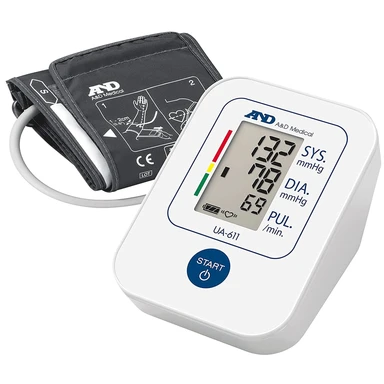 A&D Medical Upper Arm Blood Pressure Monitor – One-Touch Operation, Large Display – White, UA-611