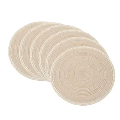 Lot de 6 Sets de Table Ronds en Maille Tissée 38cm - Polyester Antidérapant Couleur Café au Lait Style Nordique, Idéal pour la Maison, la Cuisine et la Salle à Manger, Parfait pour Réceptions, Anniversaires, Mariages et Dîners