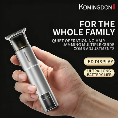 Komingdon Professional Electric Hair Clipper with LED Display, USB Rechargeable, Precision Trimming for Men'S Hair and Beard, Includes Restricting Comb, Ideal for Home Use, Perfect Father'S Day or Holiday Gift silver