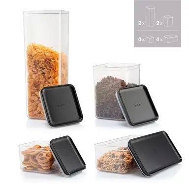 Bodum CANTEEN Set of 12 Storage Jars - Black Lid