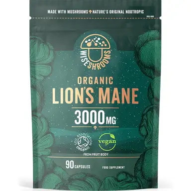 Wiseshrooms Organic Lion's Mane 3000mg Cognitive Support Capsules - 90 Capsules