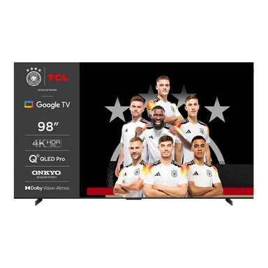 TCL 98QLED780 98-Zoll QLED Pro 144Hz Onkyo 2.1 Gaming Fernseher, 4K UHD, HDR Pro, Google TV (Dolby Vision IQ & Atmos, Motion Clarity, Freihändige Sprachsteureung, Kompatibel mit Google Assistant & Alexa)