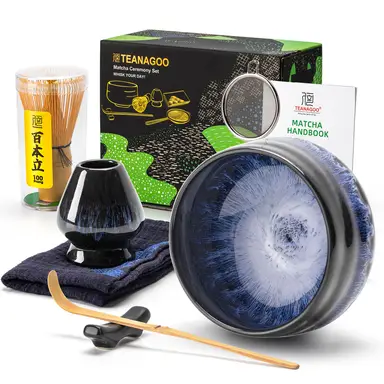 TEANAGOO Matcha Tea Set, Japanese Tea Set, Matcha Bowl, Matcha Bamboo Whisk, Scoop, Sifter, Matcha Whisk Holder, Matcha Whisk Stand, Matcha Whisk Set N15,Matcha Green Tea Powder Kit. Matcha Tea Kit, New Year Sale , Top gift picks