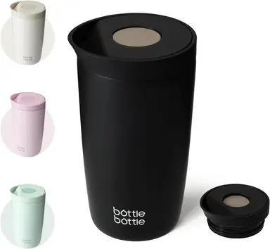 Bottle Bottle Thermal Mug 500 ml To Go - Premium Insulated Stainless Steel Mug, Leak-Proof, BPA-Free, Quick Press Closure, Double Walled, Keeps Drinks Hot & Cold for a Long Time (black)