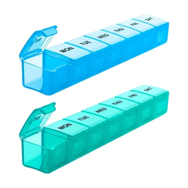 VVM wekelijkse pillendoos groot, 2 stuks, extra grote reis-pillendoos, pillendoos 7 dagen, reis-medicijndoos, medicatie-organizer voor vitaminen, supplementen en medicijnen (blauw+cyaan)