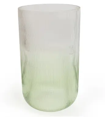 Candlelight Vase Two Tone Ridged Glass Green/Clear H:26cm