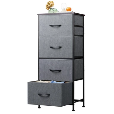 WLIVE Fabric Drawers, Chest of Drawers with 4 Drawers, Storage Unit with Drawers with Wood Top Steel Frame, Storage Organizer Unit for Bedroom, Living Room, Kids Room, Black Walnut