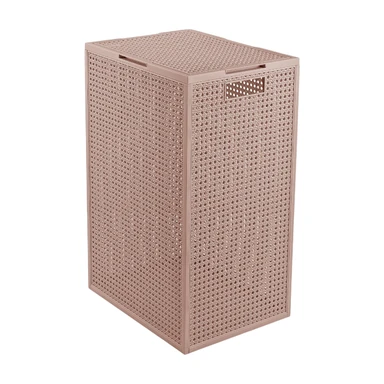 Curver Kaya wasmand met deksel - 60 liter - 38 x 29 x 58,5 cm - warm taupe - premium opbergoplossing, duurzaam kunststof, moderne huisorganisatie