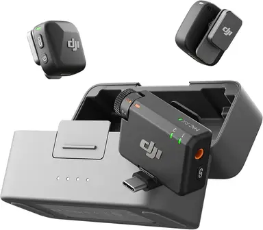 DJI Mic Mini (2 TX + 1 RX + Ladecase), ultraleicht, detailreicher Klang, 48h Nutzung, Geräuschunterdrückung, automatische Pegelbegrenzung, kabelloses Mikrofon für Kamera/iPhone/Android, Vlog, Streaming