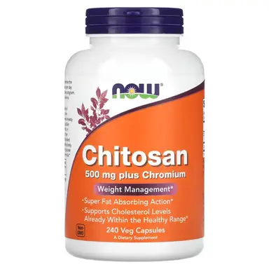 NOW Foods Chitosan + Chromium Weight Management 500mg Blood Sugar Support Capsules - 240 Vegan Capsules