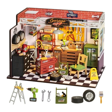 Robotime Rolife doe-het-zelf garage-werkplaats poppenhuis-bouwpakket 24 x 14,9 x 17,1 cm - 1 stuk,Wooninrichting, boekenkastdecoratie,Handgemaakte cadeaus voor volwassenen en tieners,Onderwijs speelgoed