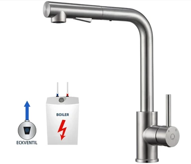 Keukenkraan Lage Druk, Uittrekbare Kraan, 360° Roterend, Zilver