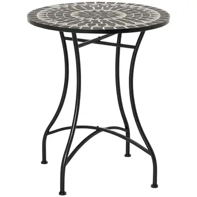 Outsunny 60 cm Mosaic Garden Table, Small Round Outdoor Side Table with Ceramic Top, Plant Stand for Patio, Balcony, Grey and Green