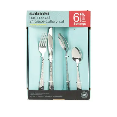 Sabichi 24Pc Hammered Cutlery Set - S/Steel