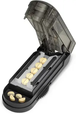 VVM Pill Cutter Splitter for Small and Tiny Pills, Professional Adjustable Pill Cutter with Hidden Stainless Steel Blade, Safely Cuts Multiple Pills at Once, Black