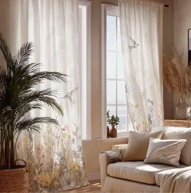 PONY DANCE Transparante Gordijnen met Bloemenprint, 2 Panelen, Lichtdoorlatend en Privacy Beschermend, Gordijnen met Gordingzak en Achterlussen voor Woonkamer, Slaapkamer, Keukendecoratie, W132 x L245 cm
